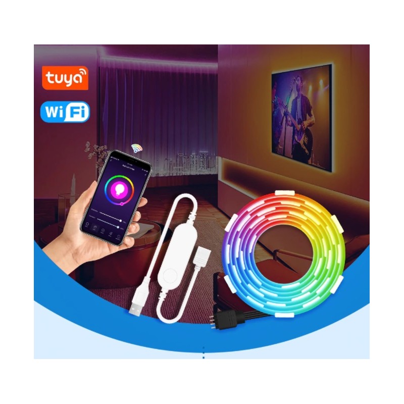 WiFi USB RGB tira de LED de 5M Tuya app, lámpara, flexible, TV, escritorio, pantalla  de fondo...